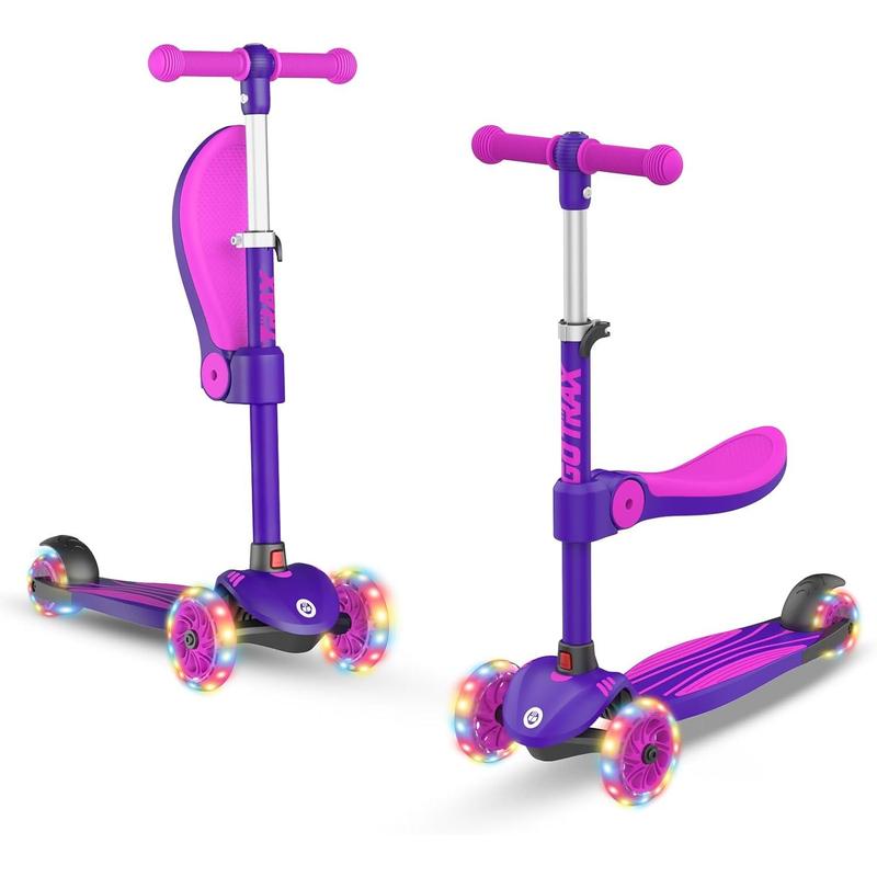 Gotrax KS3 Kids Kick Scooter, LED Lighted Wheels, Adjustable Height Handlebars and Removable Seat, Lean-to-Steer & Widen Anti-Slip Deck, 3 Wheel Scooter for Kids Ages 2-8 and up to 100 Lbs