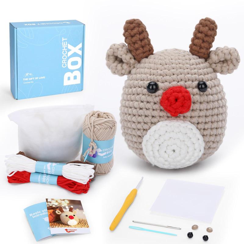 Christmas Crochet Reindeer Kit, Crochet Kit for Beginners, 1 Box DIY Crochet Kit with Accessories, DIY Knitting Supplies for Home Decor