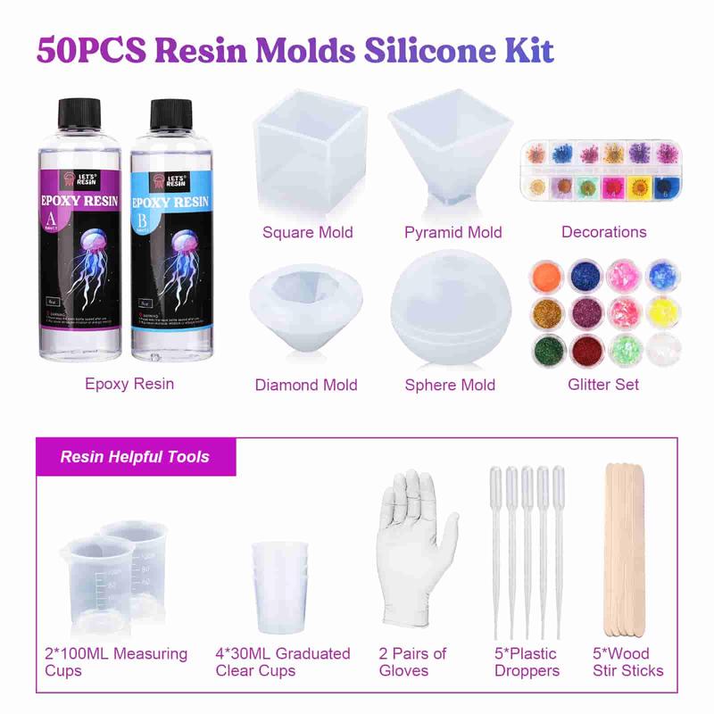 16OZ Resin Molds Silicone Kit Complete Set Bundle with Sphere, Pyramid Molds, Resin Epoxy Starter Kit for Beginner Resin Casting, DIY Gift Crafts - LET’S Resin