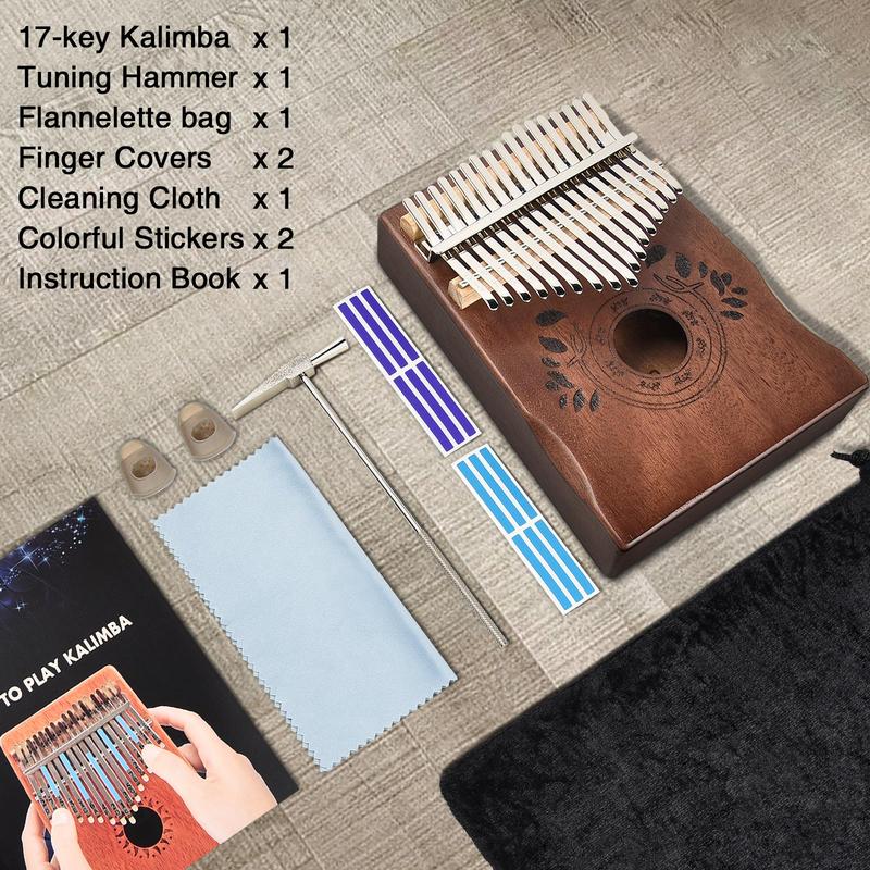 LEKATO 17 Keys Kalimba, Portable Mbira Finger Piano, Solid Wood Thumb Piano, Beginners C Key, with Music Book, Tuning Hammer, Storage Bag, Christmas Gift for Children Teenagers Music Lovers