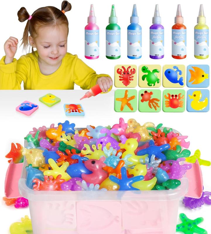 BEST CHRISTMAS GIFT Aqua Fairy Water Gel Kit - Magic Water Elf Toy Kit, 100ml Large Capacity Aqua Fairy Kits with 8 Marine Animals Molds, Christmas Gifts for Kids Birthday Gifts Party Favors (6 Colors)