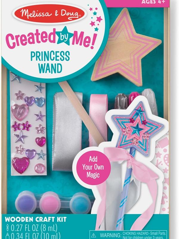 Melissa & Doug Created By Me! Paint & Decorate Your Own Wooden Princess Wand Craft Kit, Pink - Princess Crafts Great For Rainy Days, Princess Toys For Kids Ages 4+