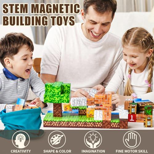 100 Pieces Magnetic Building Blocks - Building Toys For Boys And Girls Ages 3+, Building Mine Magnet World, Toddler Magnet Toy STEM Building Play Sensory Gift For Kids 4 5 6 7 8 9 Years Old