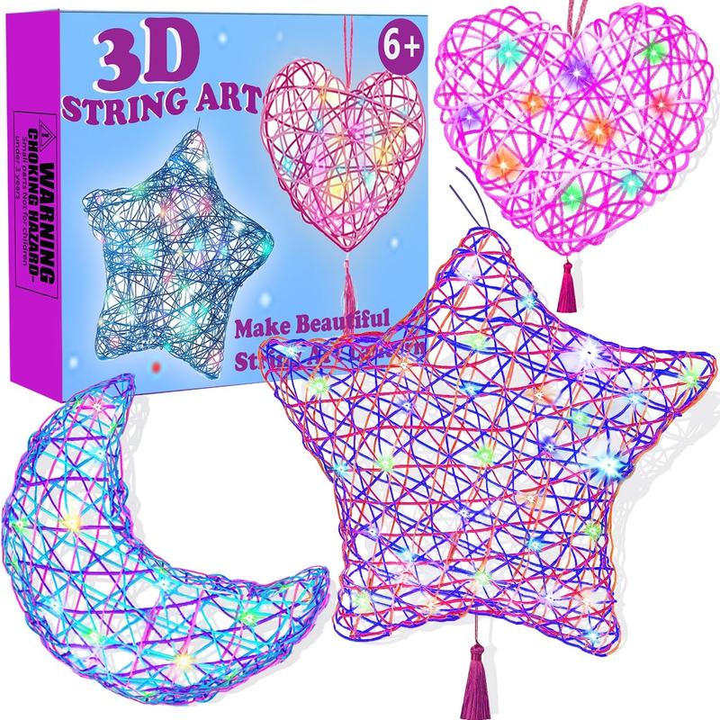 Beilunt 3D String Art Kits Crafts for Girls Ages 8-12, Arts and Crafts for Kids Ages 6-8, Make String Lantern with 20 Colored LED Bulbs for Girls 6 7 8 9 10 11 12 Year Old Christmas Birthday Gifts