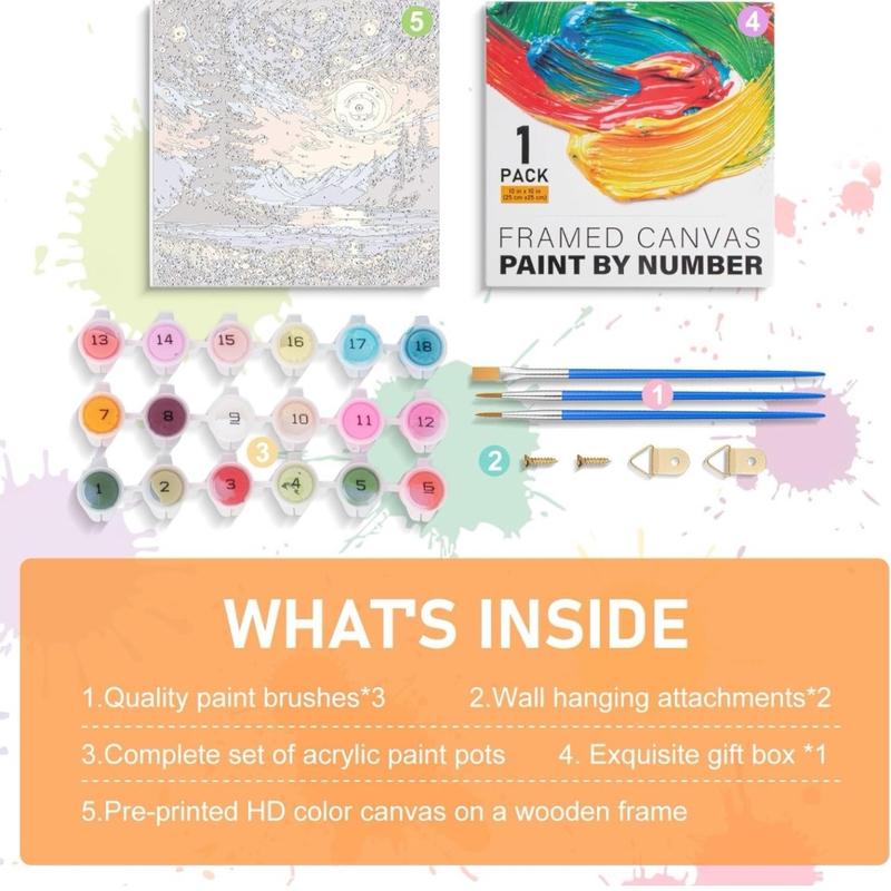 Framed Paint by Numbers Kit for Adults Beginners & Kids Ages 8-12, Starry Night Acrylic Easy Paint by Number with Frame, Watercolor Paint by Number Kits on Canvas Framed (10 * 10 Inch, without Easel)