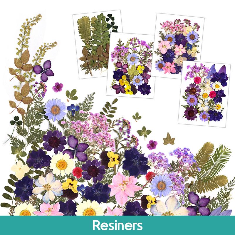 Resiners 100Pcs Dried Pressed Flowers for Resin Molds, Purple Real Pressed Flowers Dry Leaves Kit for Art Crafts Resin Jewelry Making Scrapbook Supplies Card Making Soap Candle DIY