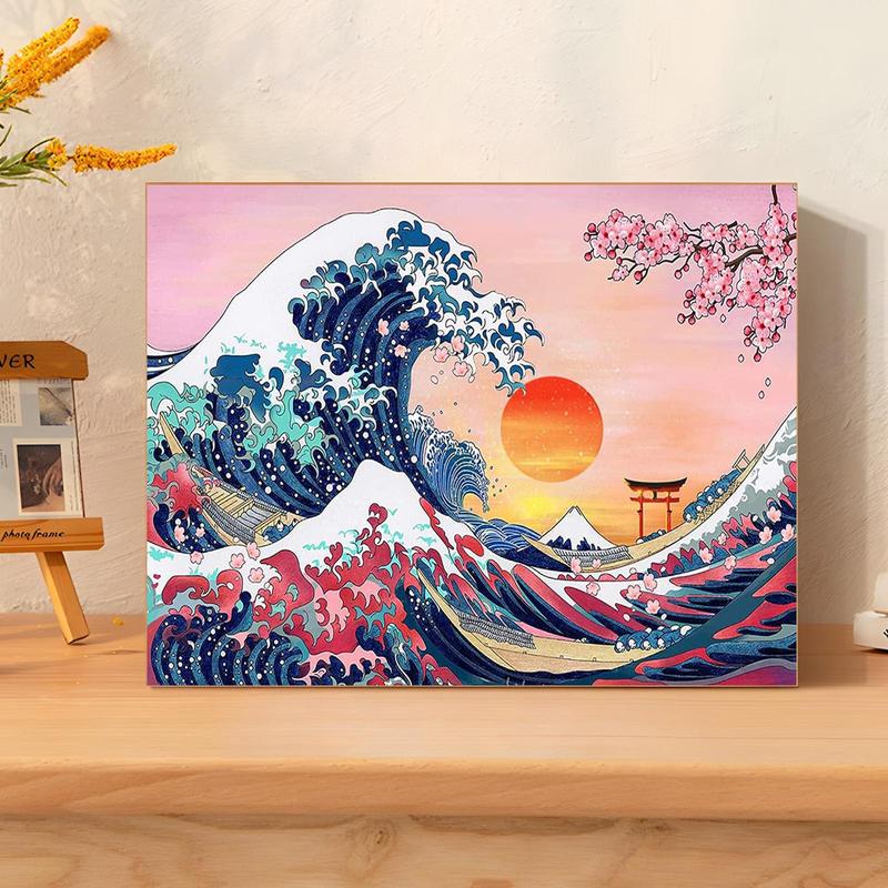 The Great Wave Pattern Painting By Numbers Kit, 1 Set DIY Paint By Numbers Kit without Frame, DIY Wall Art Painting for Home Living Room Bedroom Decor