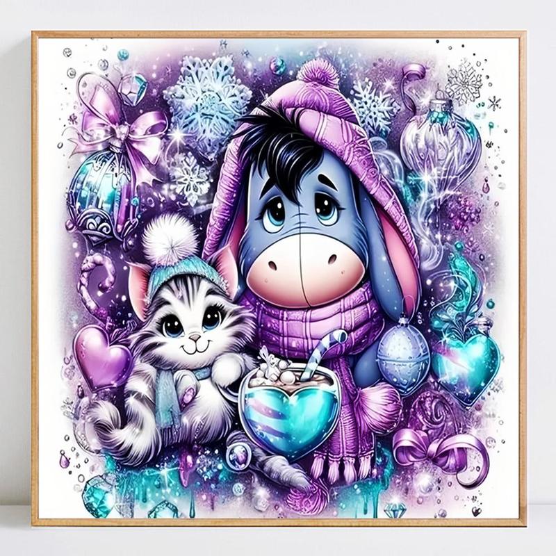 Cartoon Eeyore & Cat Pattern DIY Diamond Arts Colorful Painting Kit without Frame, DIY 5D Diamond Arts Colorful Painting for Home Wall Decor