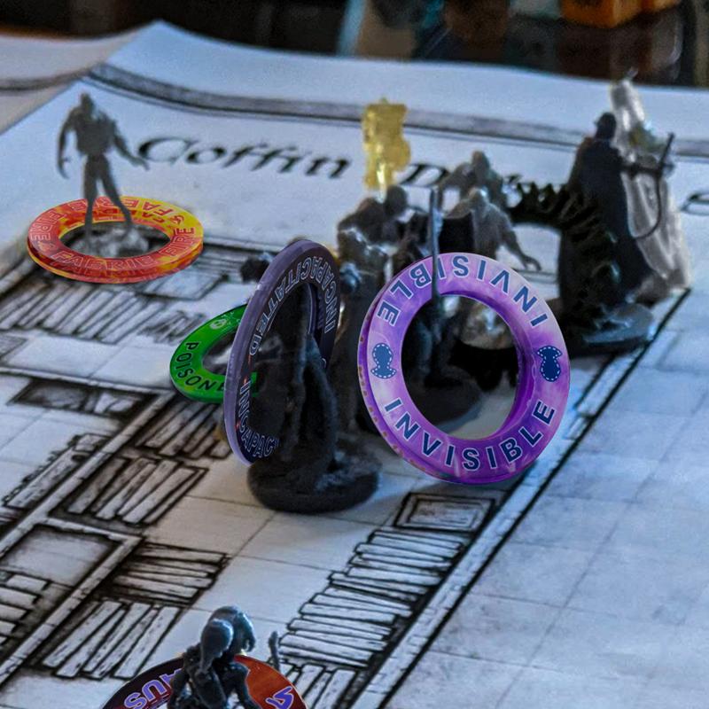 Upgraded DND Condition Rings 96 Status Effect Markers with Color Printing in 24 Conditions & Spells, and with Magic Book Storage Box Ideal Tabletop RPG Gift for DM or Player