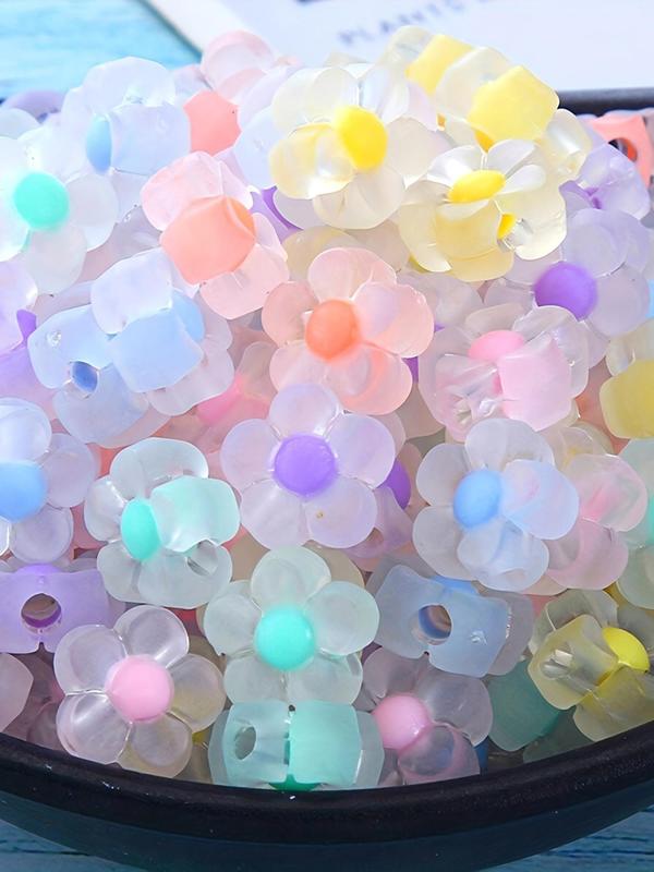 Mixed Color Clear Flowers Bead (100pcs), Transparent DIY Jewelry Making Supplies for Bracelet & Necklace & Earrings, Fashion Accessories for Women & Girls