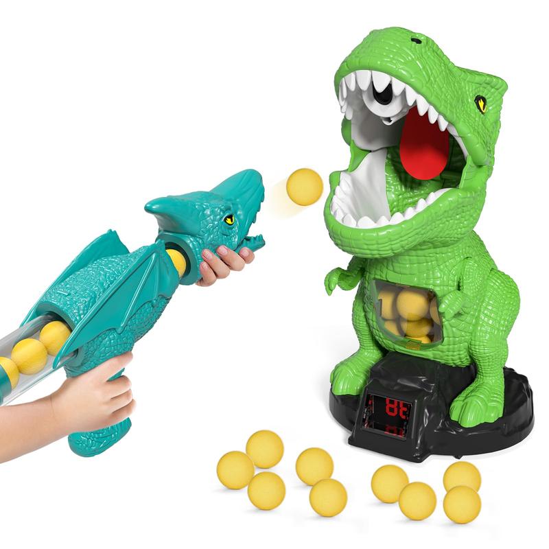 Movable Dinosaur Shooting Toys , Tyrannosaurus Target with Water Mist Spray and Pterosaur Air Pump Foam Toys