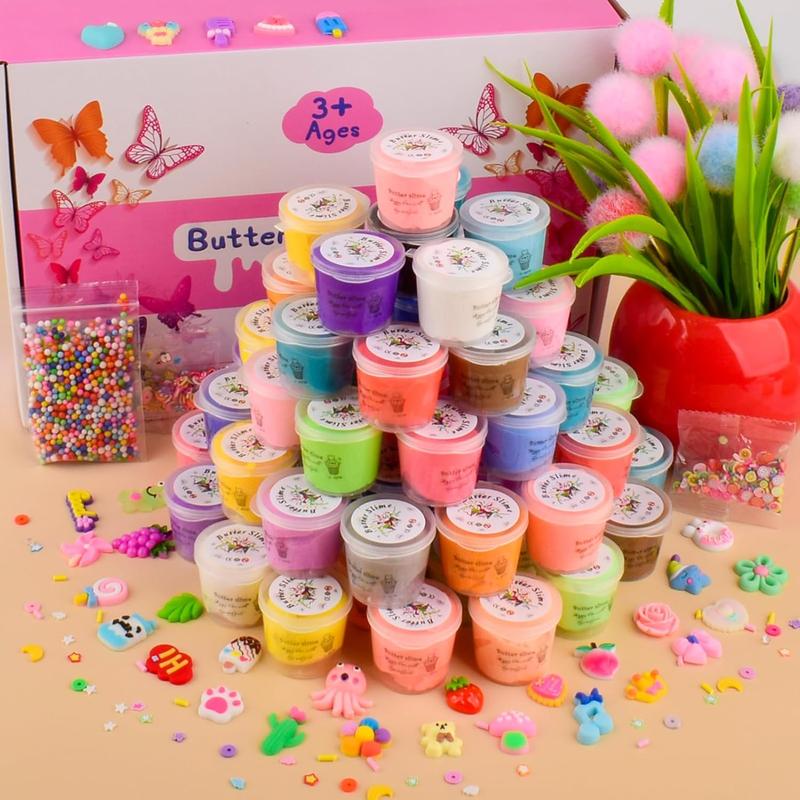 Christmas gift Butter Slime Kit with 64 Pack, Super Soft and Non-Sticky, Birthday Gifts for Boys and Girls, Scented Slime Party Favors, Stress Relief Toys, School Prizes, DIY Putty Toys for Kids Aged 6-12