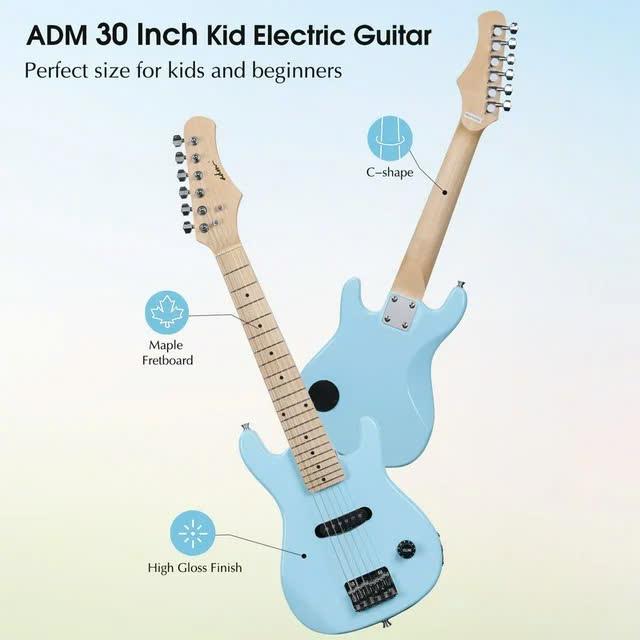 30 Inch Kids Electric Guitar Beginner Kit, Junior 1 4 Size Mini Electric Guitar for Children with Amplifier-Rose, Rosa, Light Blue, Red, Purple - YOUTH MUSIC