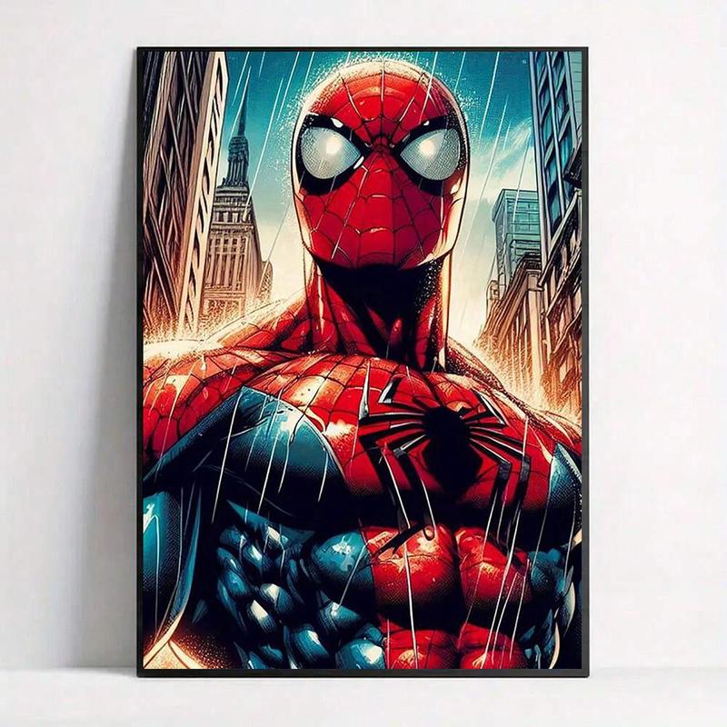 Spiderman and Buildings Pattern DIY Diamond Arts Colorful Painting Kit without Frame, DIY 5D Diamond Arts Colorful Painting for Home Bedroom Wall Decor