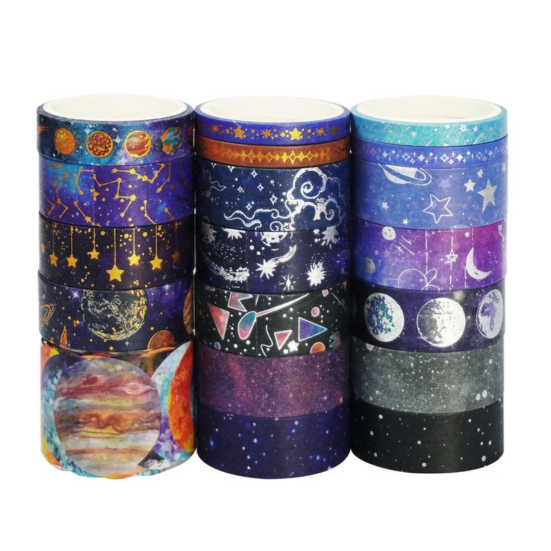 Starry Sky Theme Washi Tape Set, 19rolls box Handbook DIY Decoration Aesthetic Sticker, Scrapbooking & Journal Making Material Gift For Student, Romantic Decorations for Summer