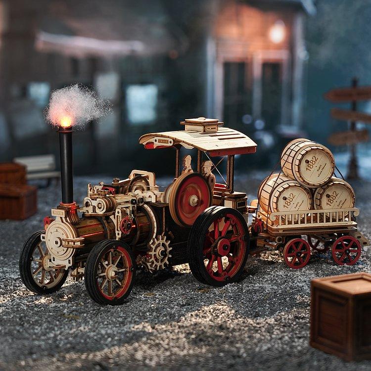 ROKR 3D Puzzle for Adults Steam Engine Tractor Locomotive Model Kit Electric Vintage Car Assembly Wooden Puzzles Vehicle Hobbies for Men Birthday Christmas building bricks