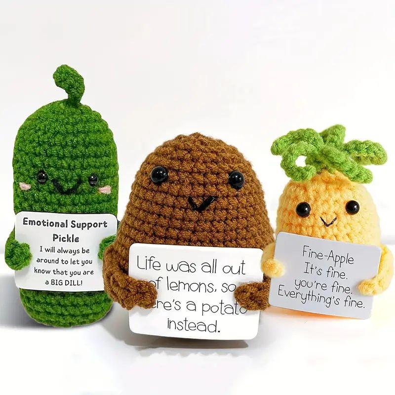 Hand-knitted emotional support set-pickles, carrots, pineapples and avocados with encouragement cards for uplifting gifts and decorations