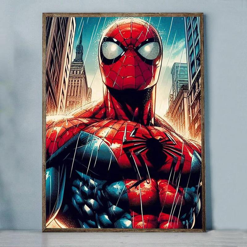 Spiderman and Buildings Pattern DIY Diamond Arts Colorful Painting Kit without Frame, DIY 5D Diamond Arts Colorful Painting for Home Bedroom Wall Decor