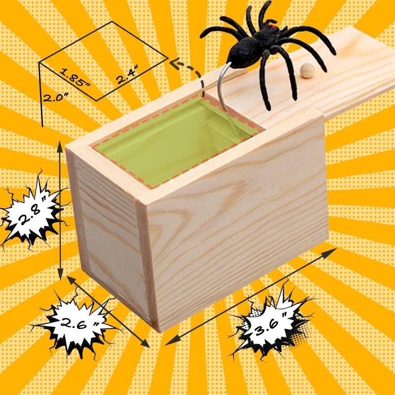 Spider Box Prank Toy Gag Gift Funny White Elephant Gifts for Adults, Wooden Christmas Birthday Surprise Gift Box Toys for Kids Teens Boys 6-8-12, Hilarious Stocking Stuffers for Adults Men Women