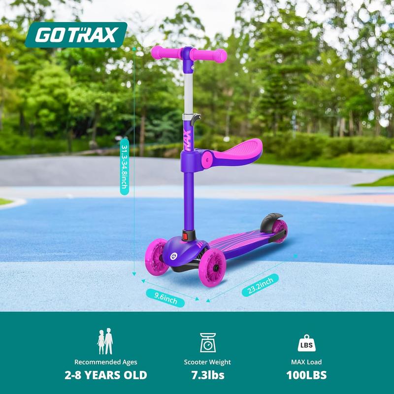 Gotrax KS3 Kids Kick Scooter, LED Lighted Wheels, Adjustable Height Handlebars and Removable Seat, Lean-to-Steer & Widen Anti-Slip Deck, 3 Wheel Scooter for Kids Ages 2-8 and up to 100 Lbs