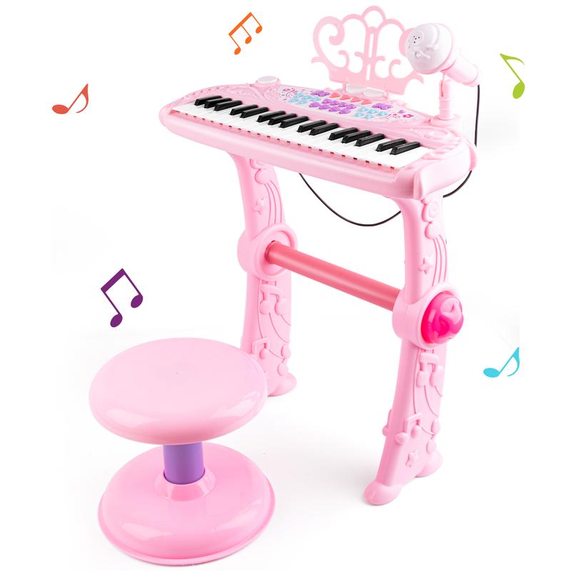 M SANMERSEN Kids Piano Keyboard Toys for Girls 37 Keys Piano for Kids with Stool and Microphone Electronic Keyboards Musical Educational Toys Birthday Gifts for Girls