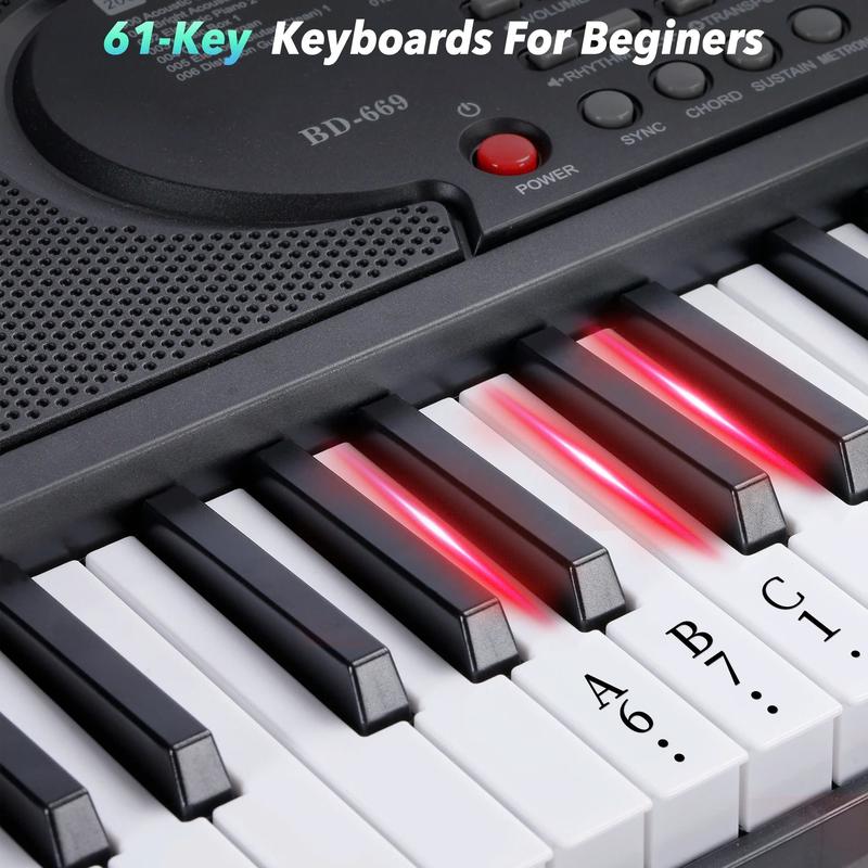 61 Key Keyboard Piano for Kids,Beginner Piano Keyboard Kit, with H-Stand, Stool, Microphone Children's Gifts, Holiday Gifts - YOUTH MUSIC