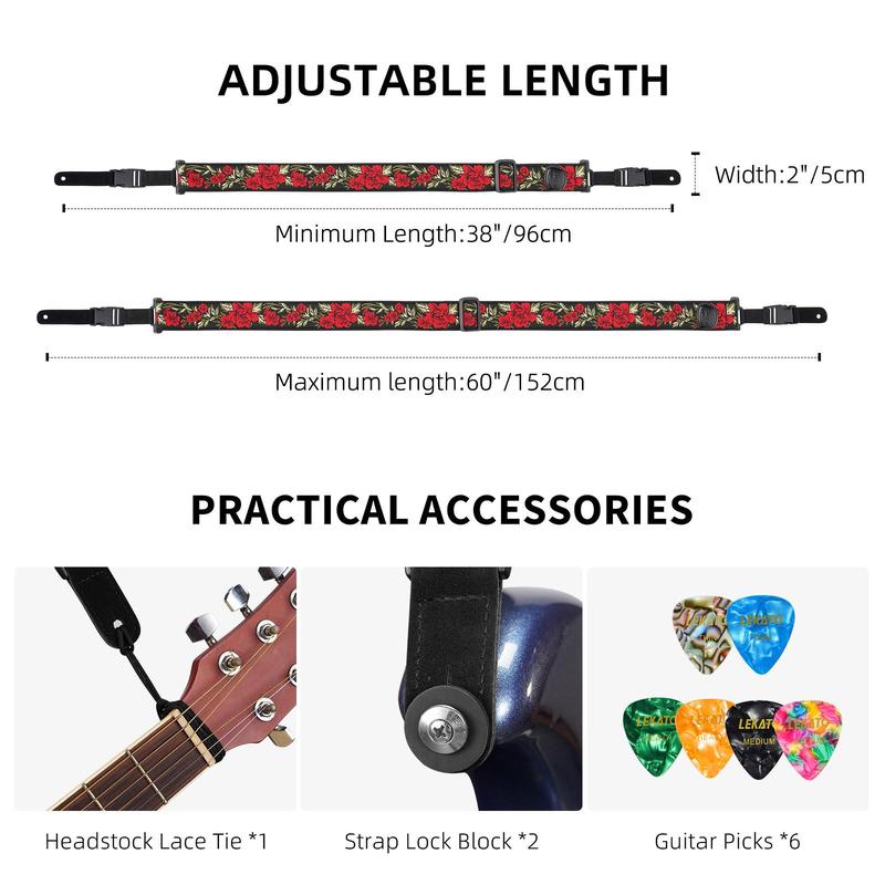 LEKATO Floral Bass Strap Flower Guitar Strap 2