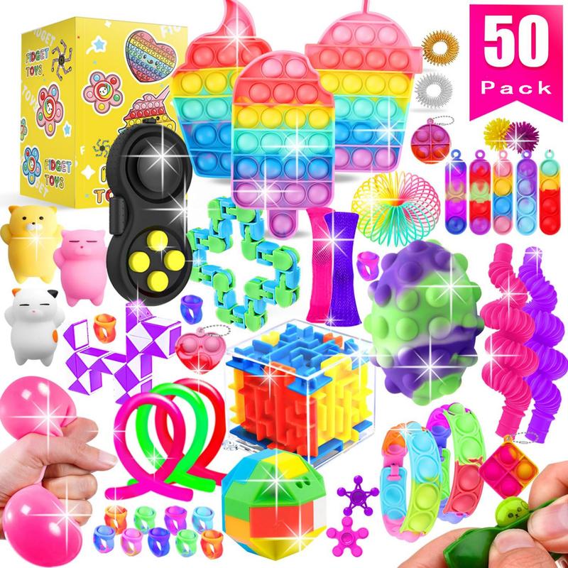 Fidget Toys, 50 Pack Sensory Toy Set Bulk Stocking Stuffers Carnival Treasure Box Classroom Prizes Gifts Party Favors for Kids Adults Boys Girls, Stress Relief Toys