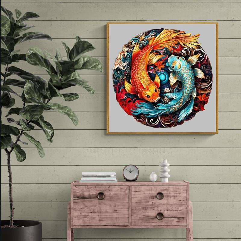 Wooden Puzzles for Adults, 185 count, Yin-Yang Fish Unique Shape Advanced Animal Wooden Puzzle, Wooden Jigsaw Puzzles, Creative Gifts for Adults, Wooden Puzzles 11.4x11.2 Inch