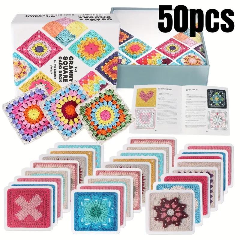 Cartoon Square Crochet Kit, 1 Set Colorful Crochet Kit with Teaching Cards, DIY Crochet Supplies for Beginners