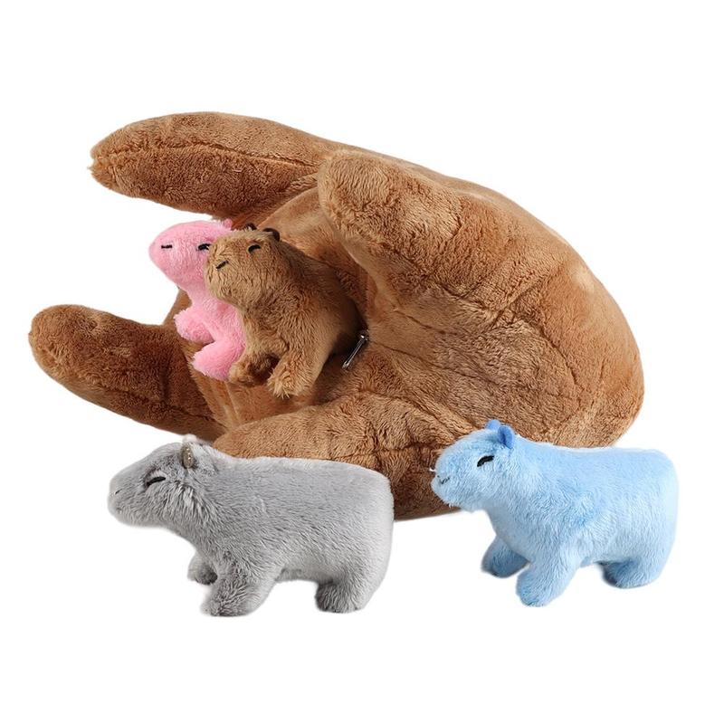 Stuffed Animal Toy Set, 1 Count Simulated Animal Capybara Plush Toy with 4 Counts Baby Capybara Plush Dolls, Funny Simulated Capybara Family Toy, Home Sofa Bed Pillow