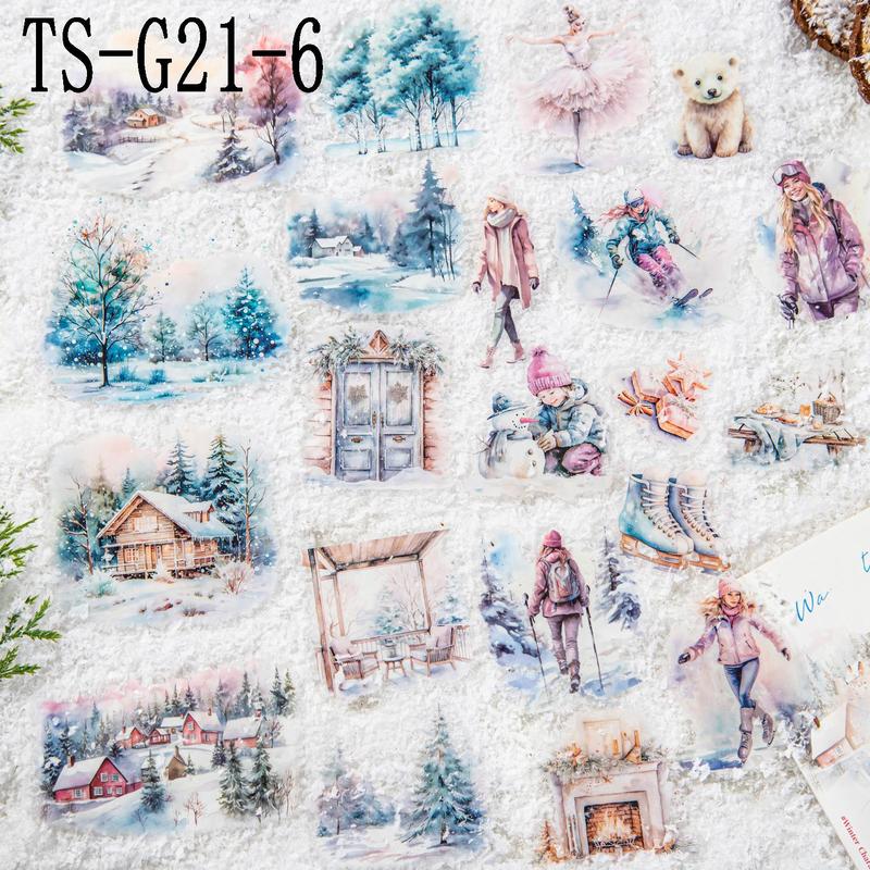 Winter Themed Sticker, 25pcs pack Snow Town Pattern Decorative Sticker, DIY Decals for Scrapbooking, Journaling, Gift Wrapping