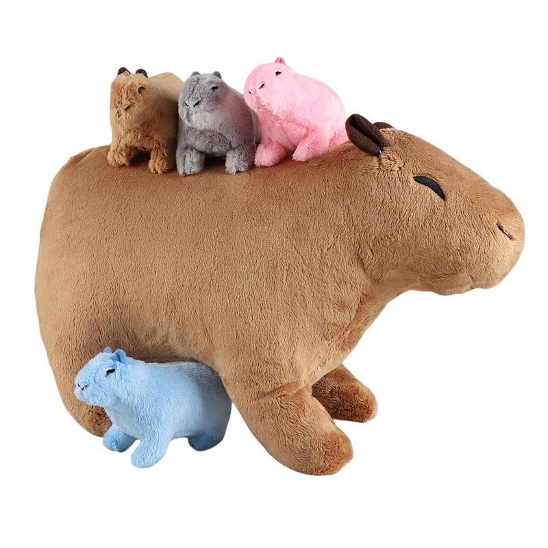 Stuffed Animal Toy Set, 1 Count Simulated Animal Capybara Plush Toy with 4 Counts Baby Capybara Plush Dolls, Funny Simulated Capybara Family Toy, Home Sofa Bed Pillow