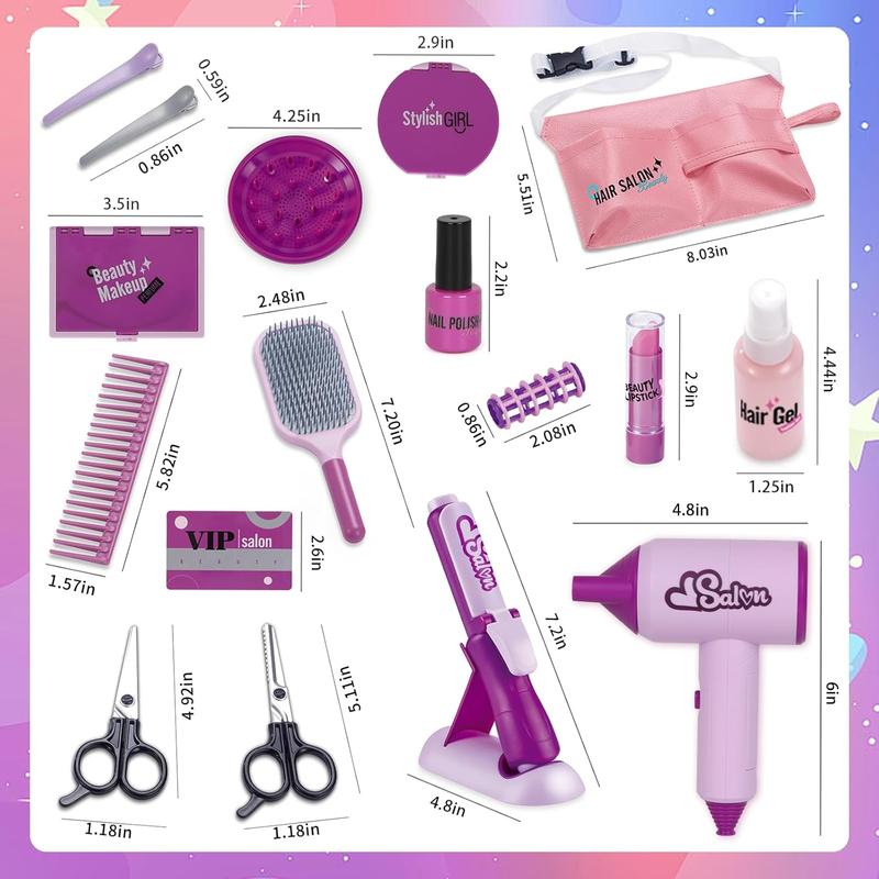 Christmas Hair Salon Toys for Girls, Pretend Play Kids Makeup Kit with Realistic Accessories, Blow Dryer, Curling Iron, Tool Bag and Styling Accessories