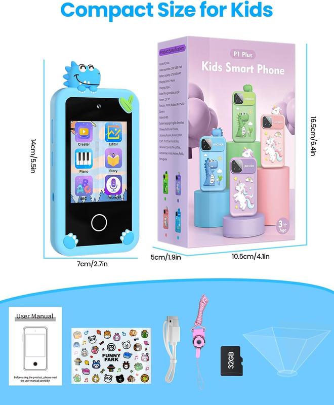 MOREXIMI Smartphone Toy for Kids, Birthday Gift Unicorn Toy Phone, Touch Screen Holographic projection Kids Phone, Travel Toy Preschool Learning Toy with 32GB SD Card