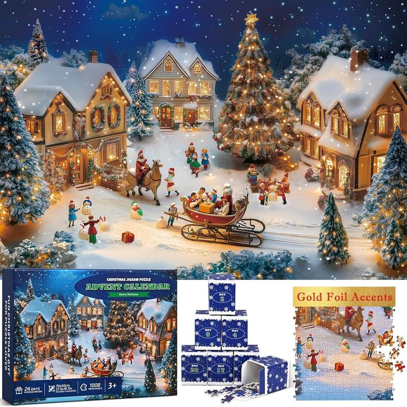 Advent Calendar 2024, Foil Puzzle 1008 Pieces Holiday Jigsaw Puzzles,  24 Days Christmas Countdown Calendar, Family Game  christmas Gifts, Home Decor   xmas decoration