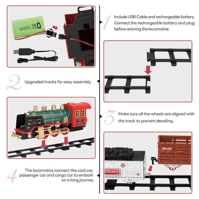 Christmas Electric Train Set w Steam, Sound & Light, Remote Control Train Toys w Steam Locomotive Engine,Toy Train for Kids Boys 3+ Year Old