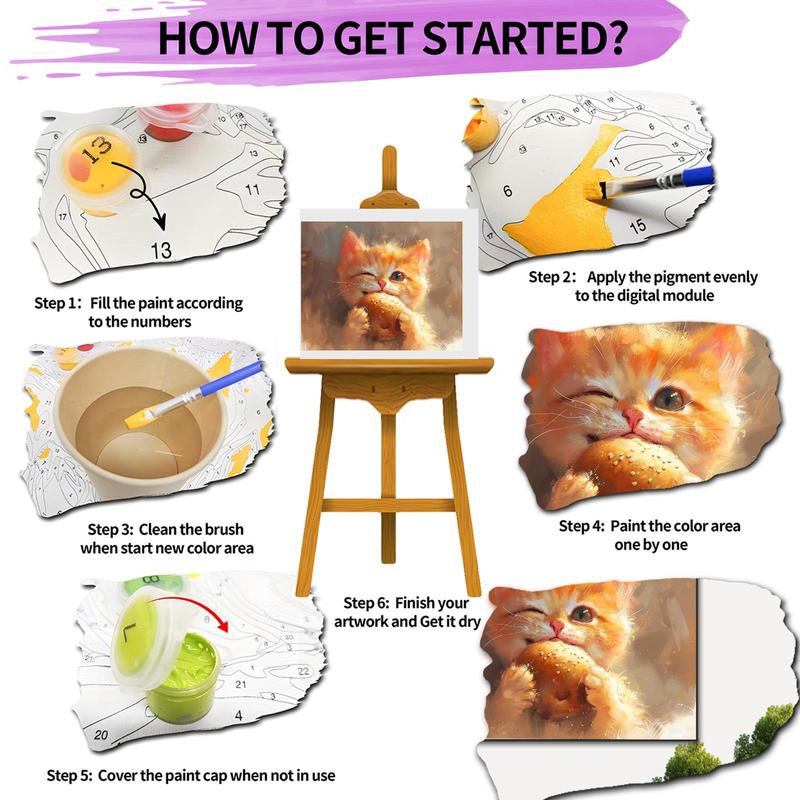 Cat Eating Bread Pattern DIY Painting By Numbers Kit, 1 Set DIY Paint By Numbers Kit, Wall Art Decoration for Home Living Room Bedroom