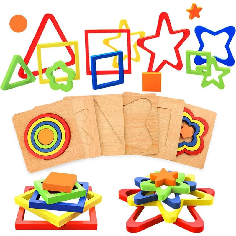 Montessori Toys for 1 2 3 Year Old Boys Girls Wooden Toddler Puzzles Kids Infant Baby Educational Learning Toys for Toddlers 1-3 Gifts 6 Animal Shape Jigsaw Eco Friendly Travel STEM Building Toy Games