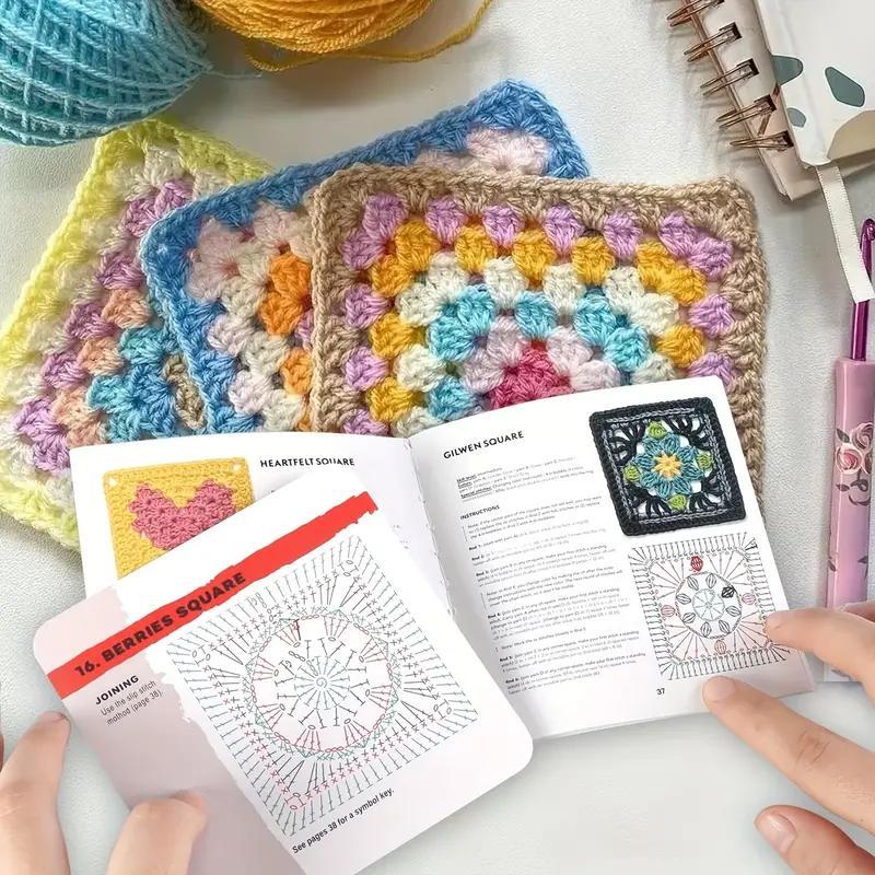 Cartoon Square Crochet Kit, 1 Set Colorful Crochet Kit with Teaching Cards, DIY Crochet Supplies for Beginners