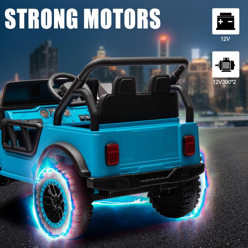 12V 1-Seater Ride On Truck for Kids, Ride On Car with Remote Control Electric Car for Toddler Battery Powered Ride On UTV for Boys Girls with LED Headlights 3 Speeds Bluetooth, Blue