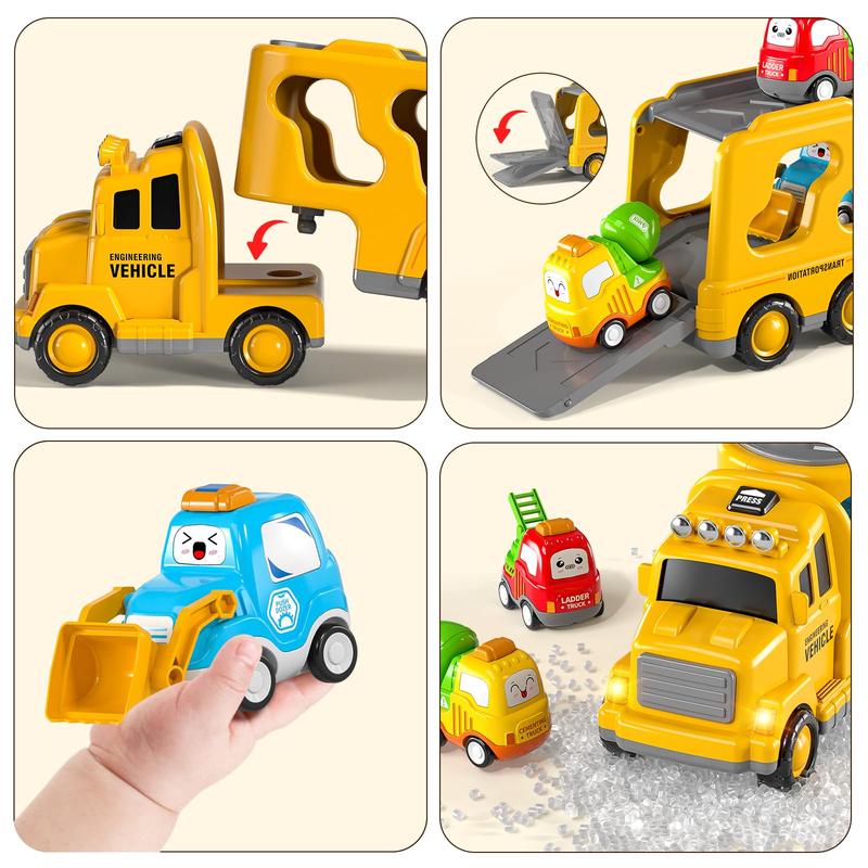 Christmas Gift Cartoon Cute Construction Vehicle - Toy Trucks Toys Transport Vehicle Carrier Truck, Trucks Toy Sets Playset Toys Gift Toys