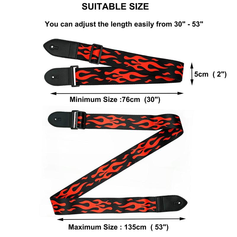 Guitar Strap Set(10pcs), Flame Pattern Guitar Strap, Soft Guitar Strap, Electric & Acoustic Guitar Strap, Music Accessories for Guitar