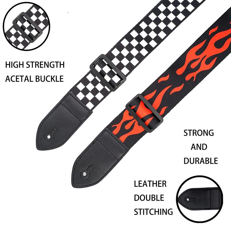 Guitar Strap Set(10pcs), Flame Pattern Guitar Strap, Soft Guitar Strap, Electric & Acoustic Guitar Strap, Music Accessories for Guitar