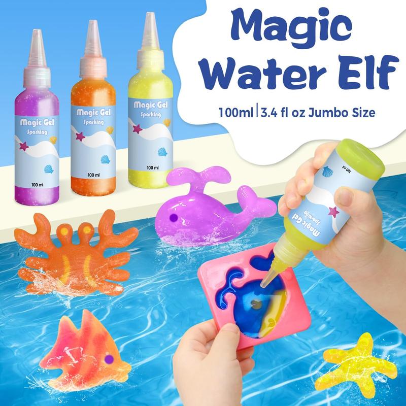 BEST CHRISTMAS GIFT Aqua Fairy Water Gel Kit - Magic Water Elf Toy Kit, 100ml Large Capacity Aqua Fairy Kits with 8 Marine Animals Molds, Christmas Gifts for Kids Birthday Gifts Party Favors (6 Colors)