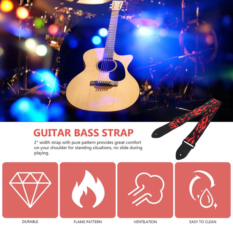 Guitar Strap Set(10pcs), Flame Pattern Guitar Strap, Soft Guitar Strap, Electric & Acoustic Guitar Strap, Music Accessories for Guitar