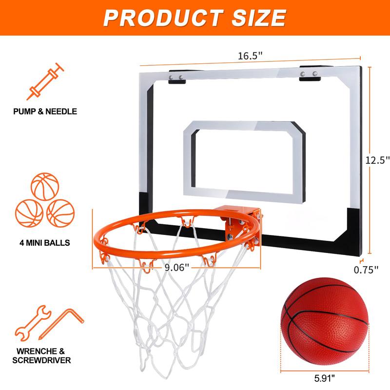 Indoor Basketball Hoop Over The Door, Mini Basketball Hoop Set, Indoor Outdoor Portable Basketball Hoop Game Toy Birthday Gift for Kids & Adults