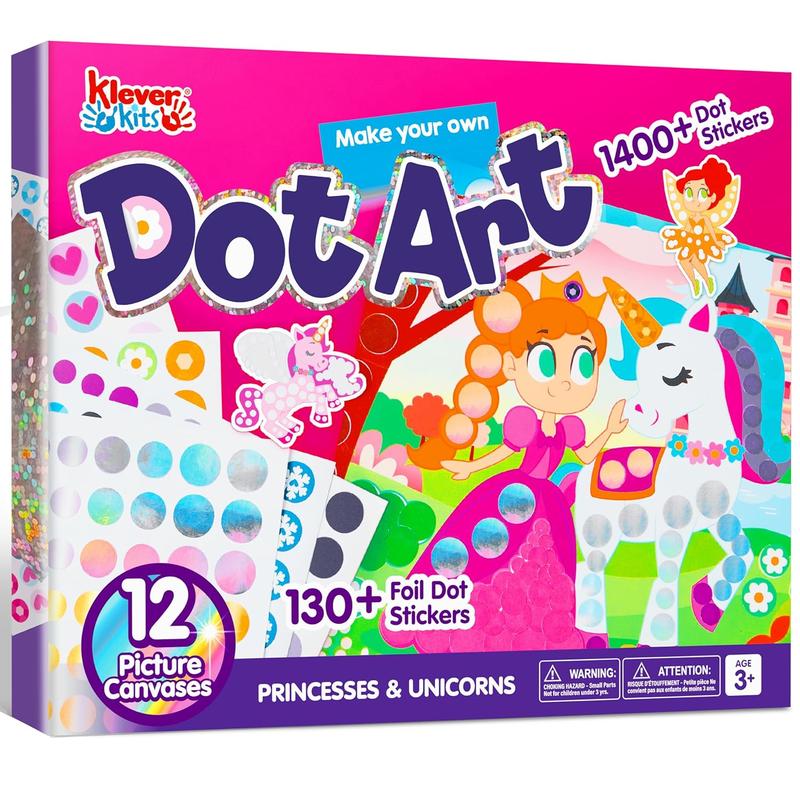  Christmas 2024 Gifts Kits Dot Art Activity - No Mess Sticker Art for Kids, Scrapbooking Arts and Crafts Supplies, Birthday Gifts, Airplane Travel Toys for Boys & Girls Ages 3, 4, 5, 6, 7 (Unicorns & Princess)