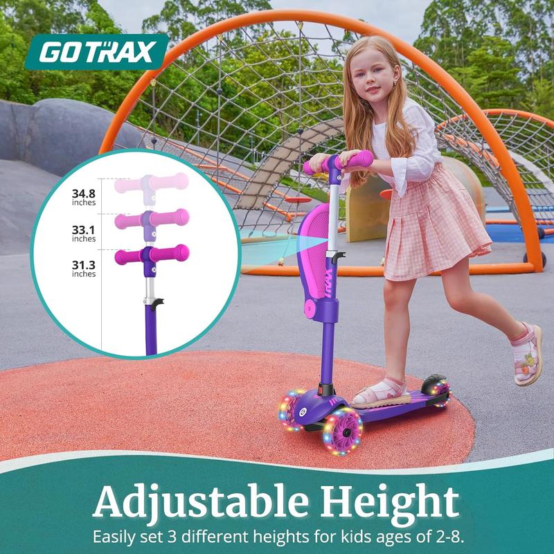 Gotrax KS3 Kids Kick Scooter, LED Lighted Wheels, Adjustable Height Handlebars and Removable Seat, Lean-to-Steer & Widen Anti-Slip Deck, 3 Wheel Scooter for Kids Ages 2-8 and up to 100 Lbs