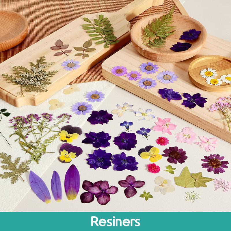 Resiners 100Pcs Dried Pressed Flowers for Resin Molds, Purple Real Pressed Flowers Dry Leaves Kit for Art Crafts Resin Jewelry Making Scrapbook Supplies Card Making Soap Candle DIY